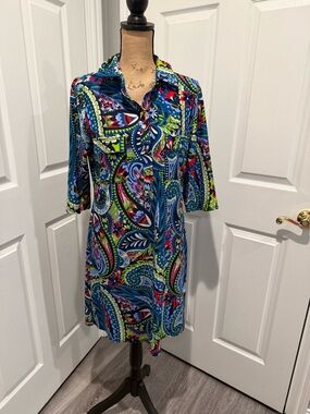 Jude Connally Blue Paisley Print Collared Shift Dress